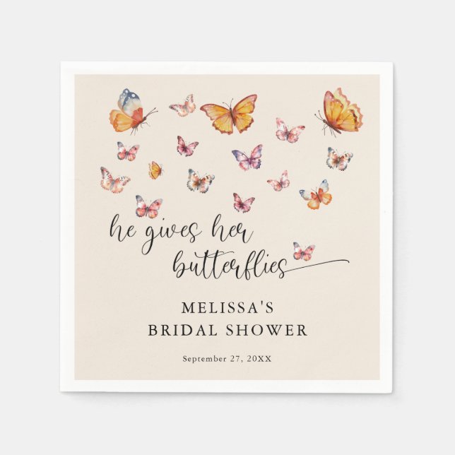 Elegant He Gives Me Butterflies Bridal Shower Napkin (Front)
