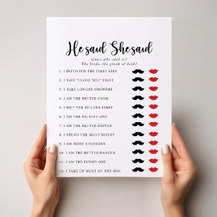 Elegant He Said She Said Bridal Shower Game