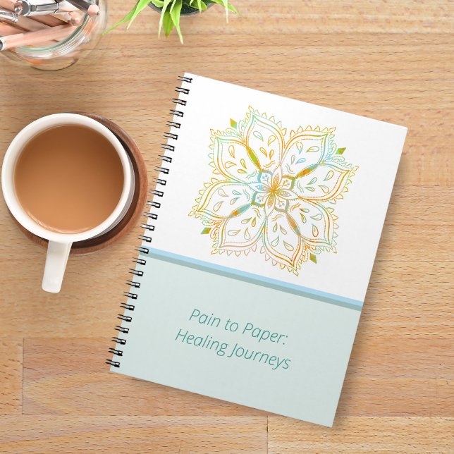 Elegant healing Journeys Gold Mandala Flower Notebook (Take some time to journal about your pain and reframe the conversation in your head.)