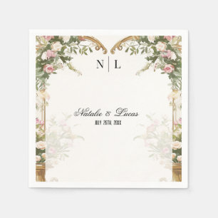 Elegant Heart Arch Blush Floral and Gold Wedding Napkin
