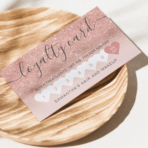 elegant heart blush rose gold glitter ombre loyalty card