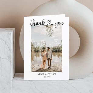 Elegant Heart Calligraphy Photo Wedding Thank You Card