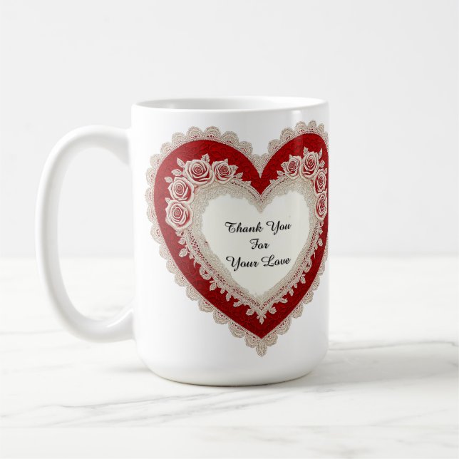 Elegant Heart Card With Red Roses Coffee Mug (Left)