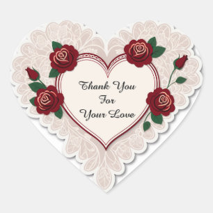 Elegant Heart Card With Red Roses Sticker