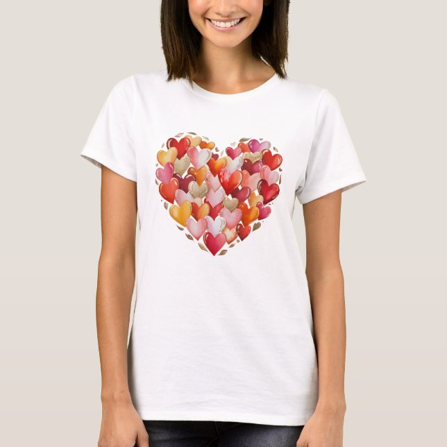 Elegant Heart Collage Watercolor Gold Valentine T-Shirt (Front)