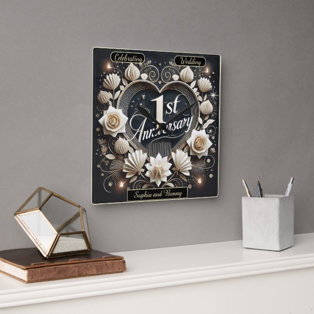 Elegant Heart Design for Anniversaries Square Wall Clock (Office)