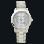 Elegant Heart Diamonds 10th Wedding Anniversary Watch<br><div class="desc">Opulent elegance frames this 10th wedding anniversary design in a unique scalloped diamond design with centre teardrop diamond with faux added sparkles on a tin coloured gradient. Original design by Holiday Hearts Designs (rights reserved). Please note that all embellishments are printed and are only made to appear as real as...</div>