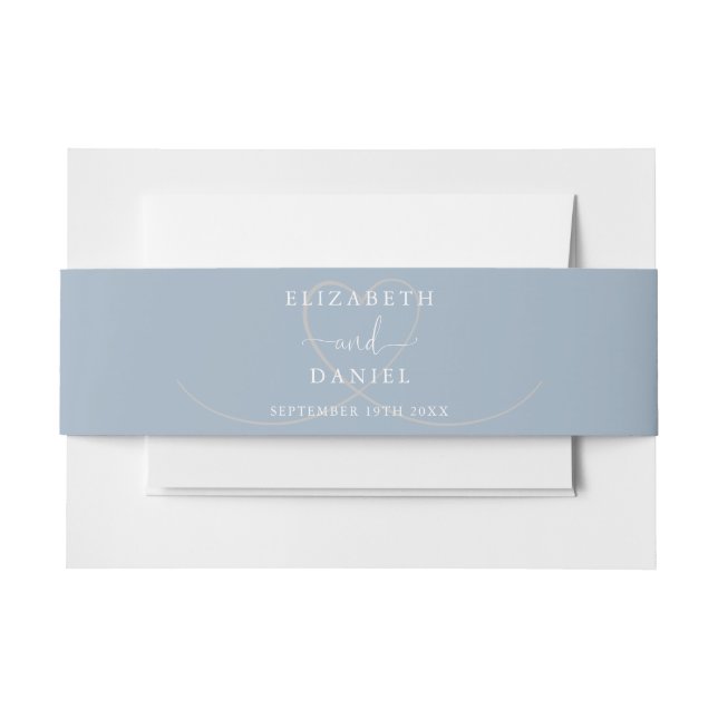 Elegant Heart Dusty Blue Wedding Invitation Belly Band (Front Example)