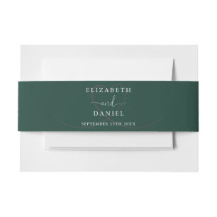 Elegant Heart Emerald Green Wedding Invitation Belly Band