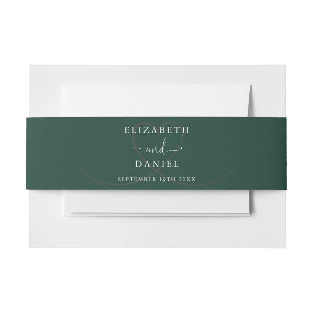 Elegant Heart Emerald Green Wedding Invitation Belly Band (Front Example)