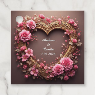Elegant Heart Frame Decorated With Pink Roses Favour Tags