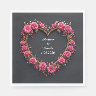 Elegant Heart Frame Decorated With Pink Roses Napkin