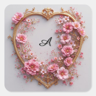 Elegant Heart Frame Decorated With Pink Roses Square Sticker