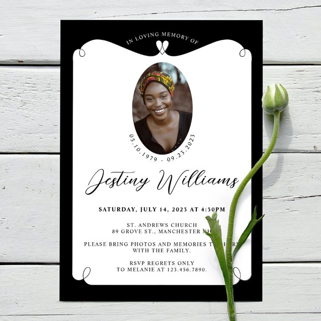 Elegant Heart Frame Loving Memory Photo Funeral Invitation (Creator Uploaded)