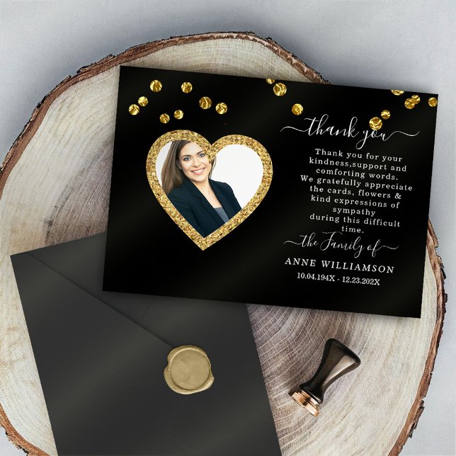 Elegant Heart Frame Photo Funeral Thank You Card (Creator Uploaded)