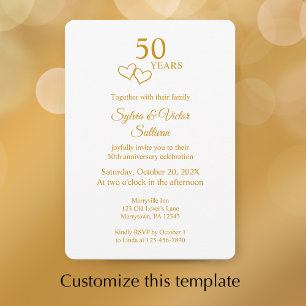 Elegant Heart Golden 50th Wedding Anniversary Invitation