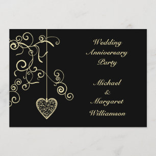 Elegant Heart Golden Wedding Anniversary Invitation