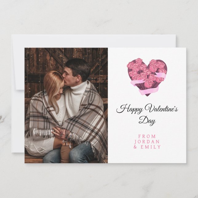 Elegant Heart Happy Valentine's Day Photo Holiday Card (Front)