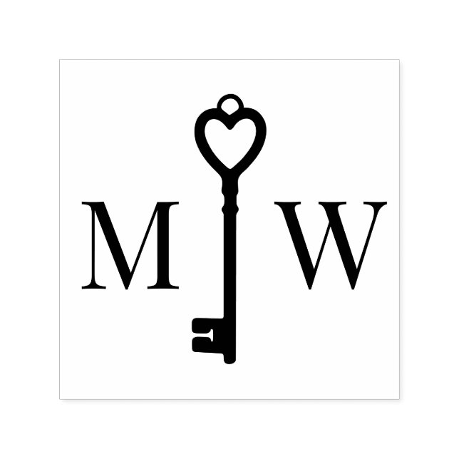 Elegant Heart Key Couple Wedding 2 Initial Monogrm Self-inking Stamp (Design)
