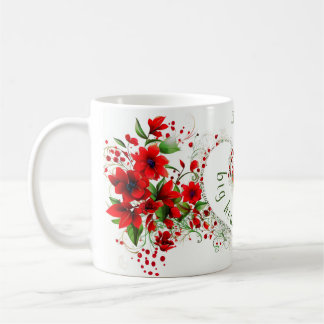elegant heart monogram custom name red flowers coffee mug