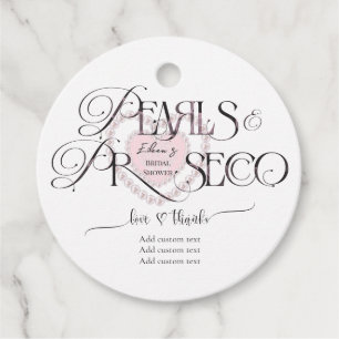 Elegant Heart Pearls Prosecco Bubbly Bridal Shower Favour Tags