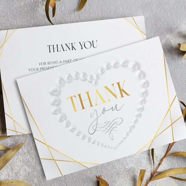 Elegant Heart Pearls & Prosecco Gold Bridal Shower Thank You Card (Creator Uploaded)