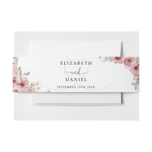 Elegant Heart Roses Floral Wedding Invitation Belly Band (Front Example)
