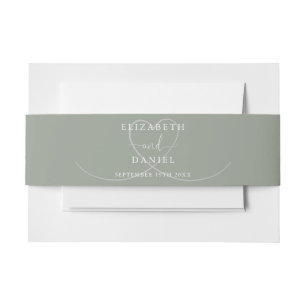 Elegant Heart Sage Green Wedding Invitation Belly Band