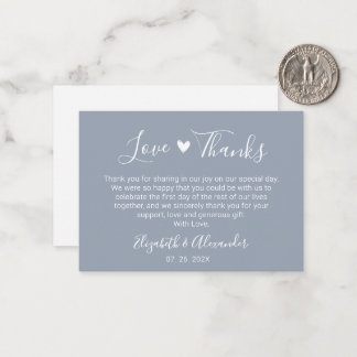 Elegant Heart Script Dusty Blue Wedding Thank You Card