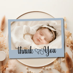 Elegant Heart Script Photo Baby Shower Thank You Card