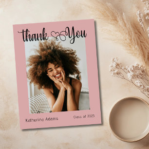 Elegant Heart Script Photo Graduation Thank You Card