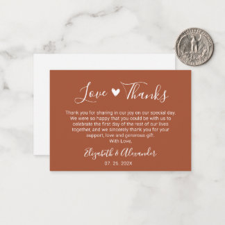 Elegant Heart Script Terracotta Wedding Thank You Card