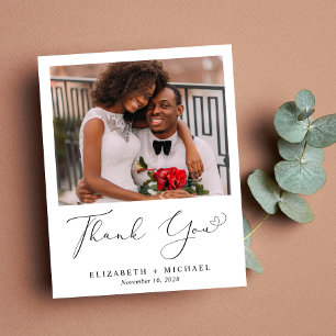 Elegant Heart Script Wedding Photo Thank You Card
