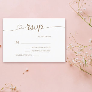 Elegant Heart Swash Modern Minimalist Wedding RSVP Invitation