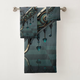 Elegant heart with clef in steampunk style.  bath towel set