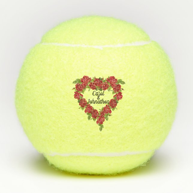 Elegant Heart Wreath of Red Roses Leaves Tennis Balls (Front)