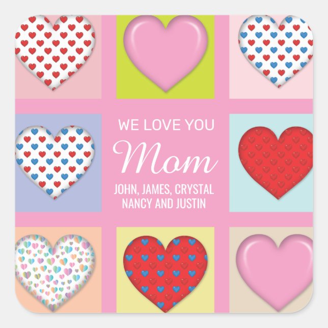 Elegant Heartful Mother’s Day Design Square Sticker (Front)