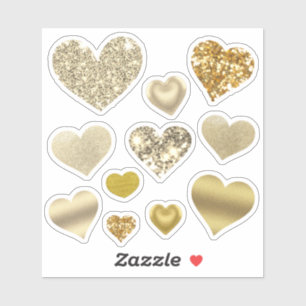 Elegant Hearts Gold Glitter Sparkle Sticker