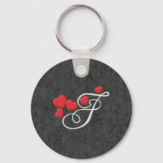 Elegant hearts letter F Key Ring