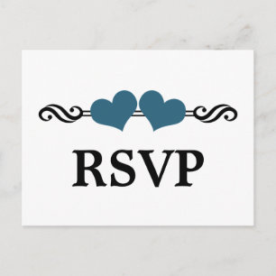 Elegant Hearts RSVP Postcard, Blue Invitation Postcard