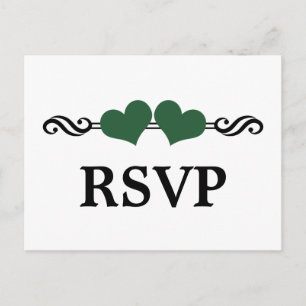 Elegant Hearts RSVP Postcard, Green Invitation Postcard