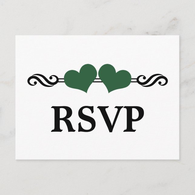 Elegant Hearts RSVP Postcard, Green Invitation Postcard (Front)