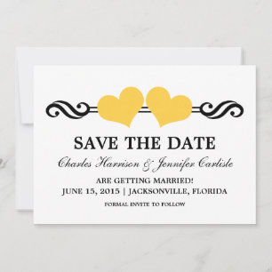 Elegant Hearts Save the Date Invite, Yellow Invitation