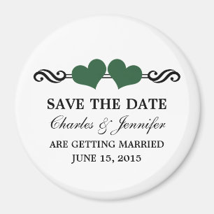 Elegant Hearts Save the Date Magnet, Green Magnet