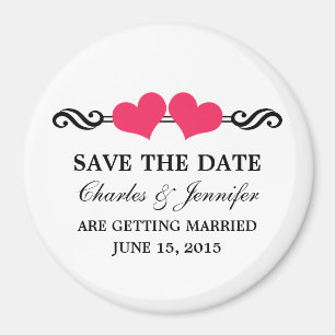 Elegant Hearts Save the Date Magnet, Pink Magnet