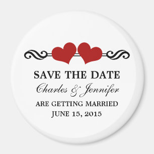 Elegant Hearts Save the Date Magnet, Red Magnet
