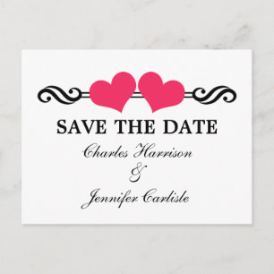 Elegant Hearts Save the Date Postcard, Pink Announcement Postcard
