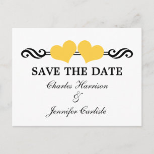 Elegant Hearts Save the Date Postcard, Yellow Announcement Postcard