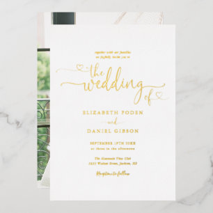 Elegant Hearts Script Calligraphy Photo Wedding