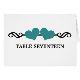 Elegant Hearts Table Number Card, Teal